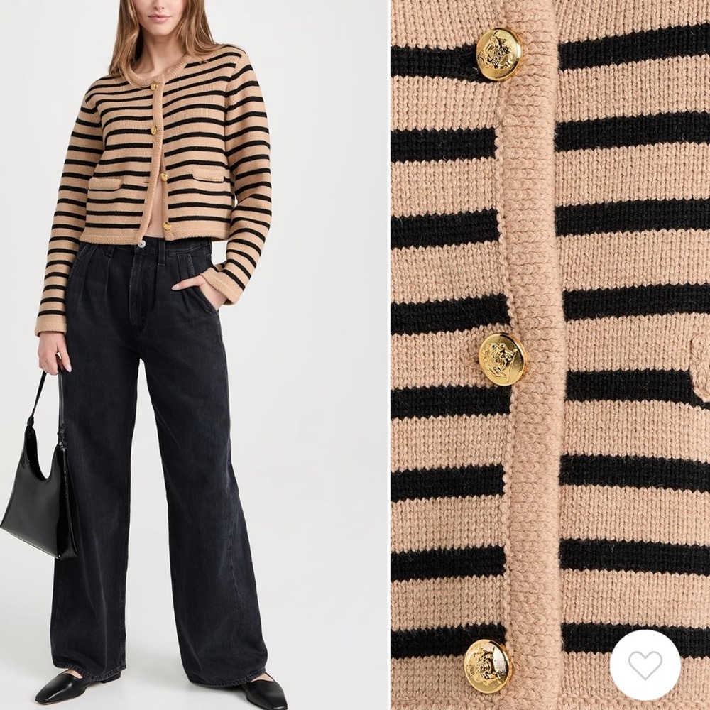 English Factory Striped Cardigan with Gold Buttons